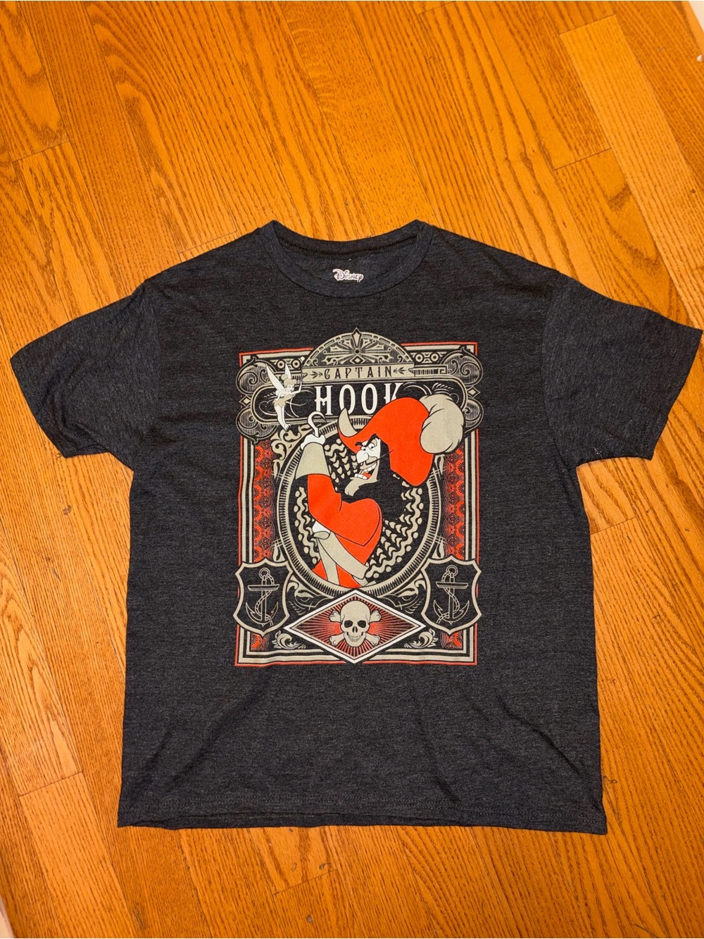 Disney Captain Hook Tee - Charcoal with Bright Red & Cream Design